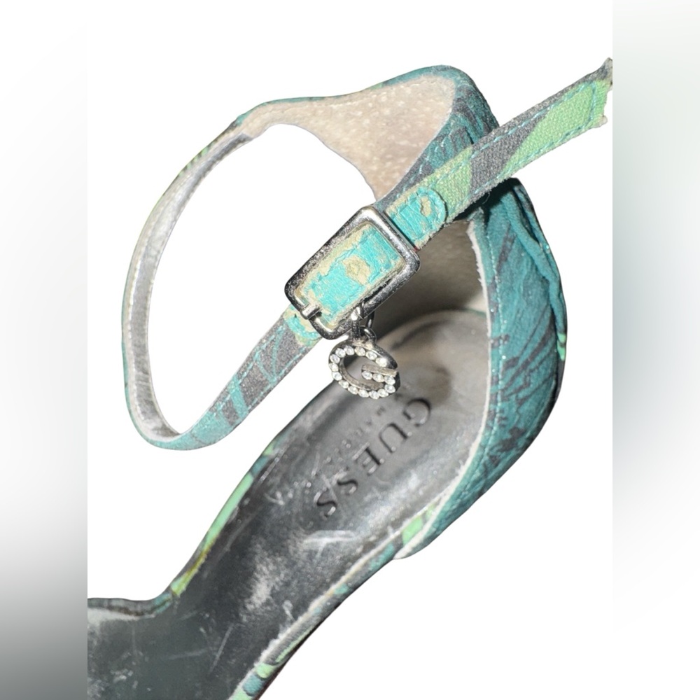 Sz 8 GUESS By Marciano Green Tropical Jungle Leaf Floral Strap Stilettos Sandals - Picture 6 of 6